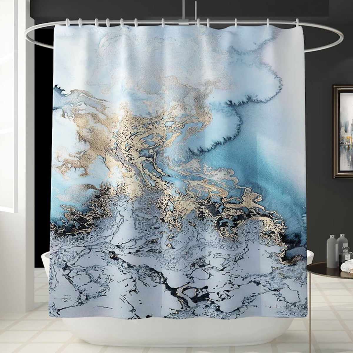 BSHAPPLUS 16pc Bathroom Sets Shower Curtain Set with Rugs,Toilet Lid Cover Bath Mat,Waterproof Fabric Shower Curtain for Home Hotel Bathroom Décor