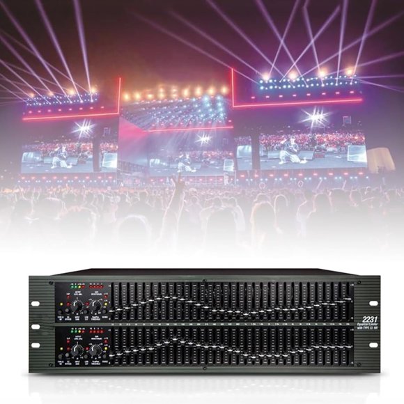 Dual Channel Audio Equalizer, Graphic Equalizer, Dual Channel 31-Band Audio Digital EQ Equalizer with Low/mid/treble Independent Adjustment, for DJ, Performance, Club
