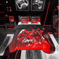 Erosebridal Gamer Gamepads Bedding Sets King Size,Video Game Bed in a Bag King size,Gradient Honeycomb Bedding King Size,Super Cozy Geometric Room Decor,Reversible,7-Piece