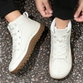 thumbnail image 4 of Mens Snow Boots Lace up Comfy Platform Nonslip Soft Sole Splice Leather Winter Outdoor Casual Athletic Booties Sneakers White 9, 4 of 7