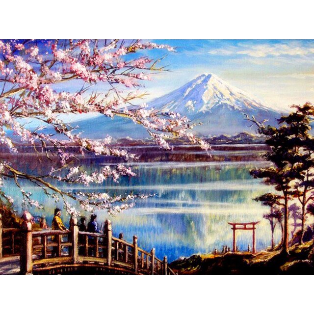 5D DIY Diamond Embroidery Landscape House Mosaic Sale Japanese Diamond Painting Cherry Blossoms Cross Stitch40x50round Gao Jinjia LED
