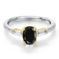 thumbnail image 3 of Gem Stone King 10K Two Tone Gold Black Sapphire and Lab Grown Diamond Engagement Ring for Women | 1.30 Cttw | Oval 7X5MM | Gemstone September Birthstone | Size 5, 3 of 6