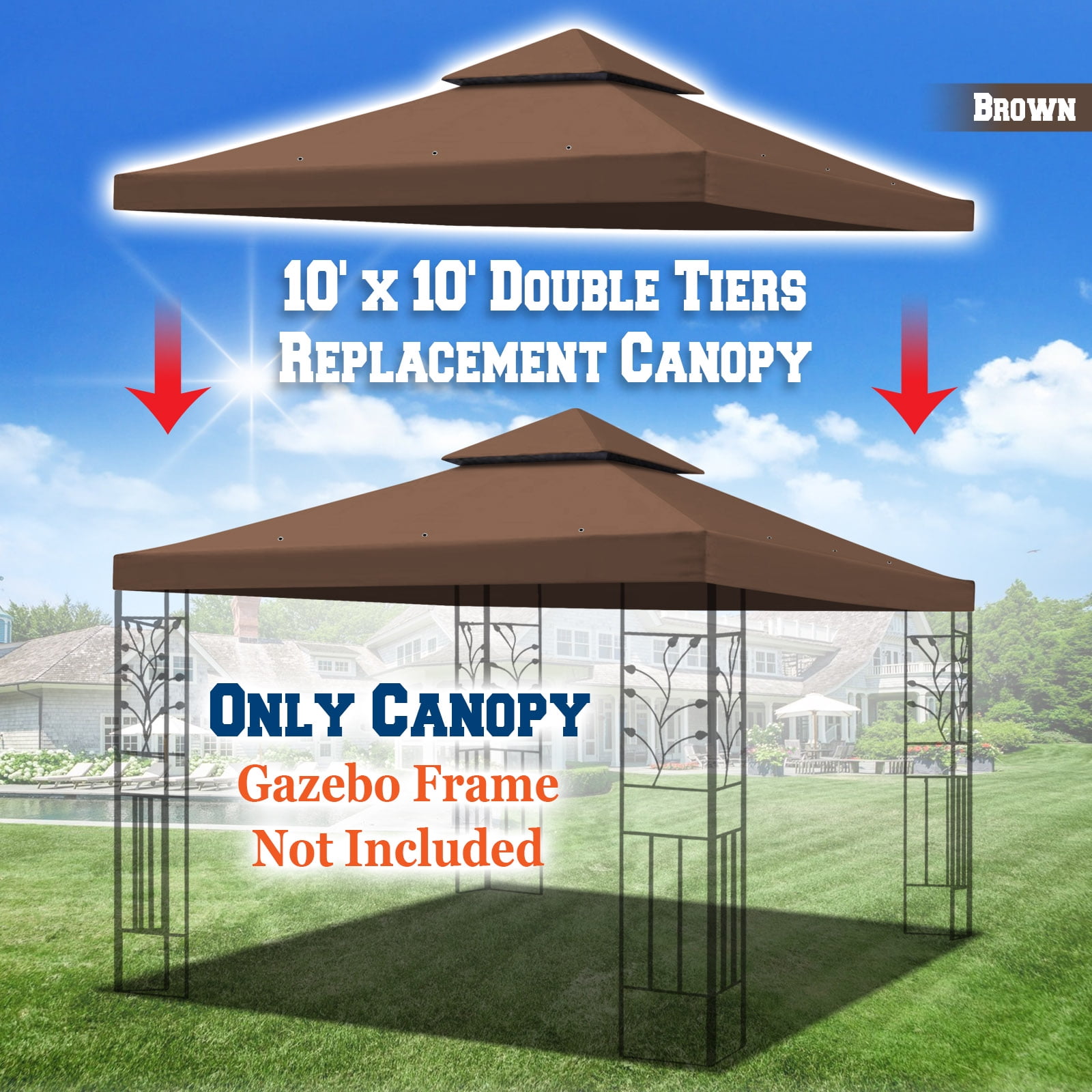 Strong Camel 2-Tier 10x 10 Gazebo Canopy Top Cover Replacement Patio Outdoor Sunshade Tent Cover