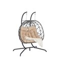 thumbnail image 6 of 2 Person Double Swing Egg Chair with Stand, 600lbs Capacity Outdoor Patio Wicker Hanging Patio Lounge Chair w/Cushions and Pillows, Oversized Hand-woven Hammock Chair Set for Patio/Yard/Garden/Porch, 6 of 9