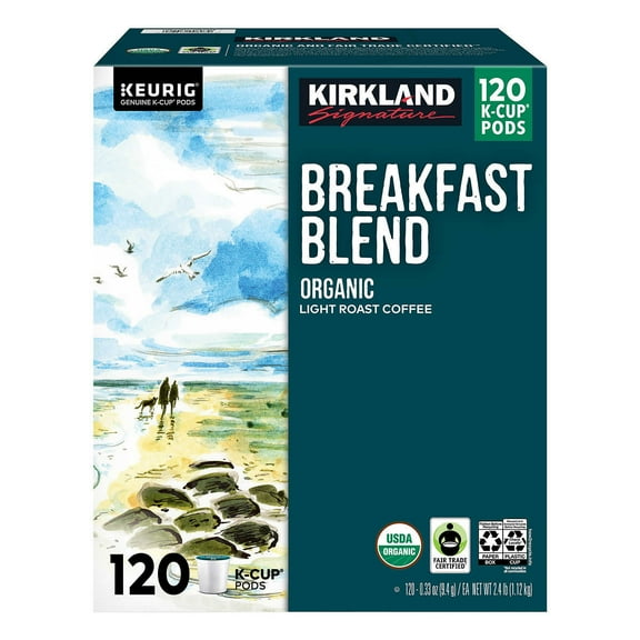 Kirkland Signature Coffee Organic Breakfast Blend K-Cup Pod 120 Count