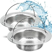 Behome 2 Pack Kitchen Sink Strainer, Stainless Steel Sink Drain Strainer with Handle, Suitable for Most Sink Drains, Anti Clogging, Silver