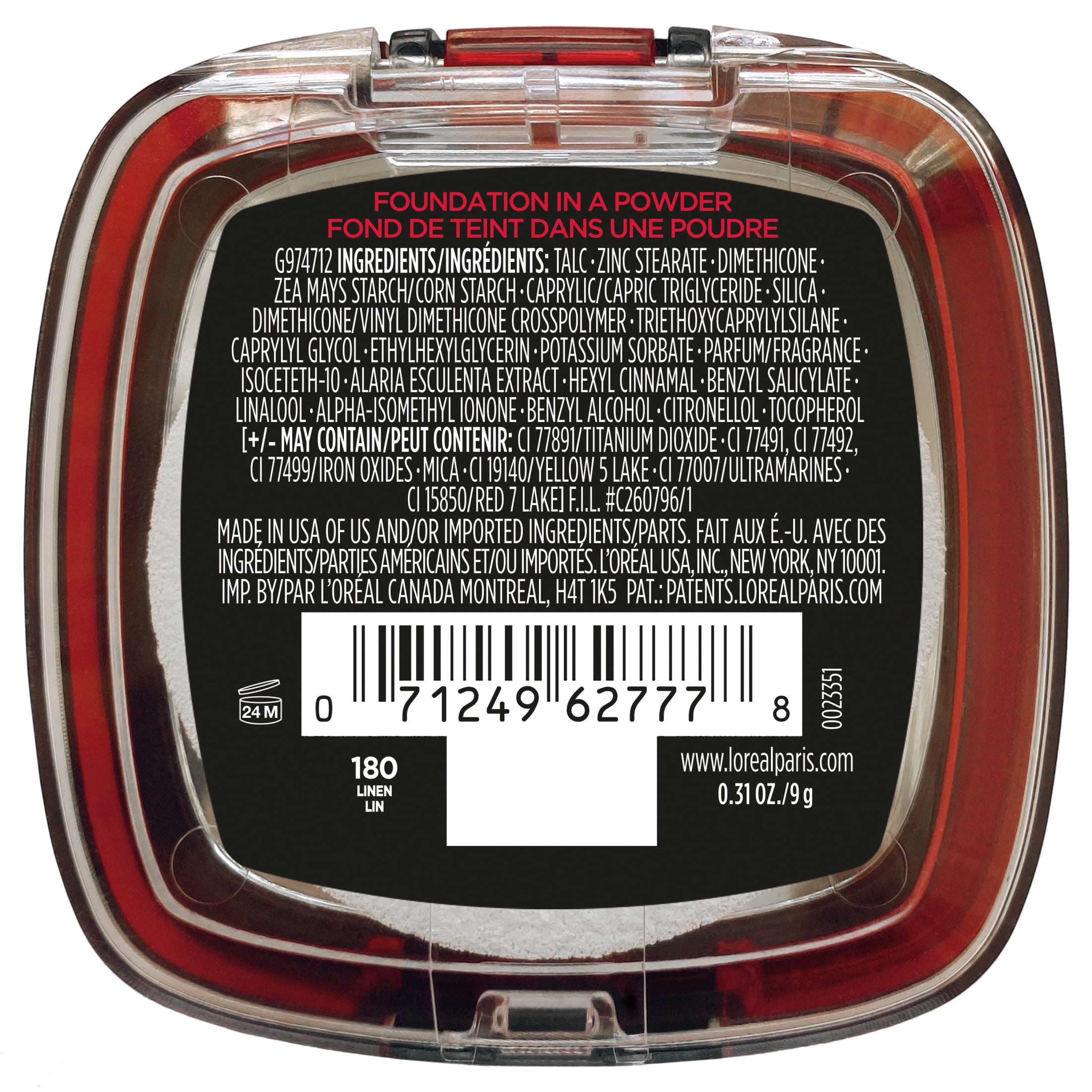 (2 pack) L'Oreal Paris Infallible Fresh Wear 24 Hr Powder Foundation Makeup, 180 Linen, 0.31 oz