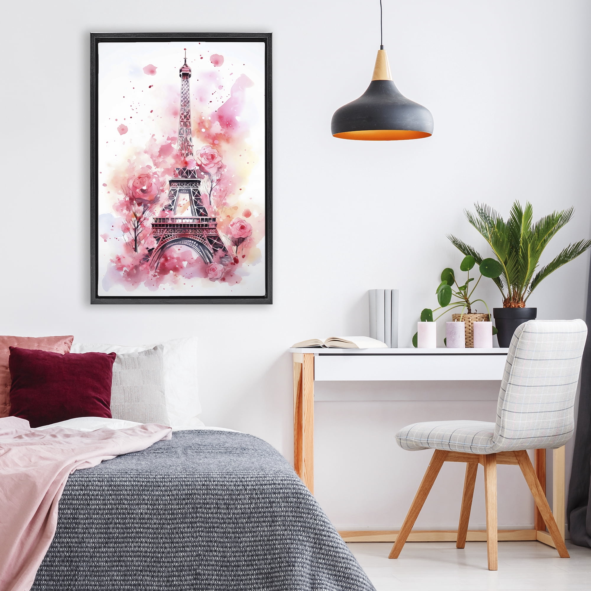 Stupell Industries Eiffel Tower In Roses Black Framed Floater Canvas Wall Art, design by Creative Studio