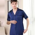 thumbnail image 1 of REDHOTYPE Solid Striped Men Pajama Sets Spring Summer Ultra-thin Ice Silk Men's Pajamas Set Soft Comfortable Pijamas Pyjama Homme, 1 of 4