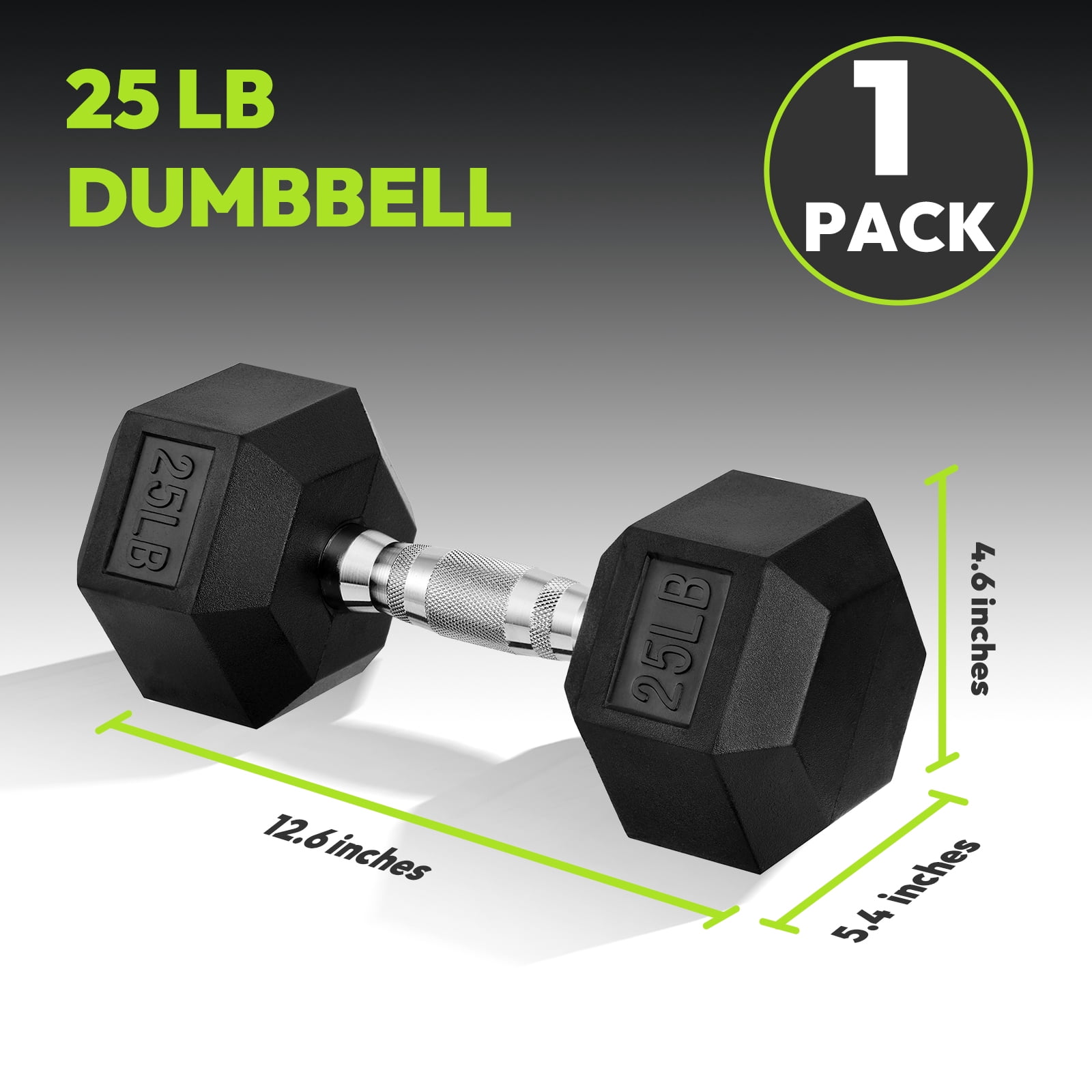 Hex Dumbbell Rubber Encased Hex Dumbbell Exercise & Fitness Hex Dumbbell, Hand Weight For Strength Training / 25 LB