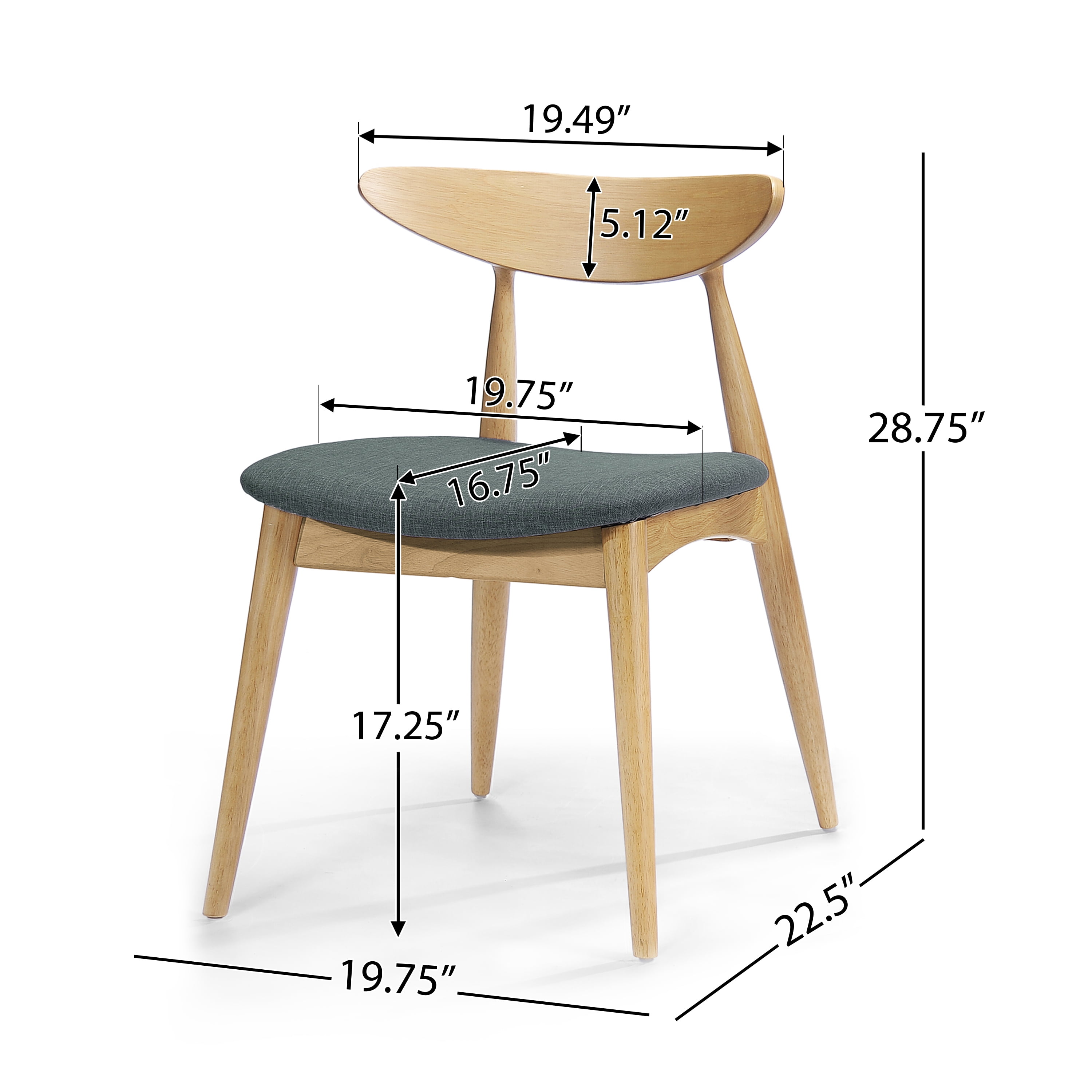 Euroco Dining Chairs Set of 2, Wooden Retro Kitchen Side Chairs with Ergonomic Backrest & Cushion for Dining Room,Natural+Grey
