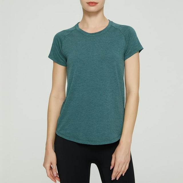 AherBiu T-Shirts d'Entraînement pour Femmes Col Rond Séchage Rapide Confortables T-Shirts d'Été Gym Athlétiques Course