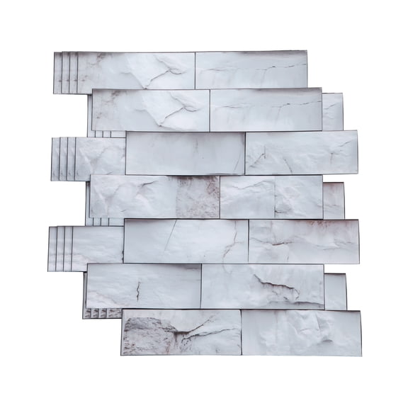 Uxcell 5Pcs Peel and Stick Backsplash Tiles 10.6" x 10.6" 3D Thickened Stone Texture Self-Adhesive Tile Stickers Wallpaper Wall for Kitchen Bathroom Bedroom, Gray White