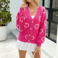 thumbnail image 2 of NAYTOAO Women Heart Print Cropped Cardigan Fall Long Sleeve V-Neck Open Front Knit Sweaters Casual Outerwear, 2 of 8