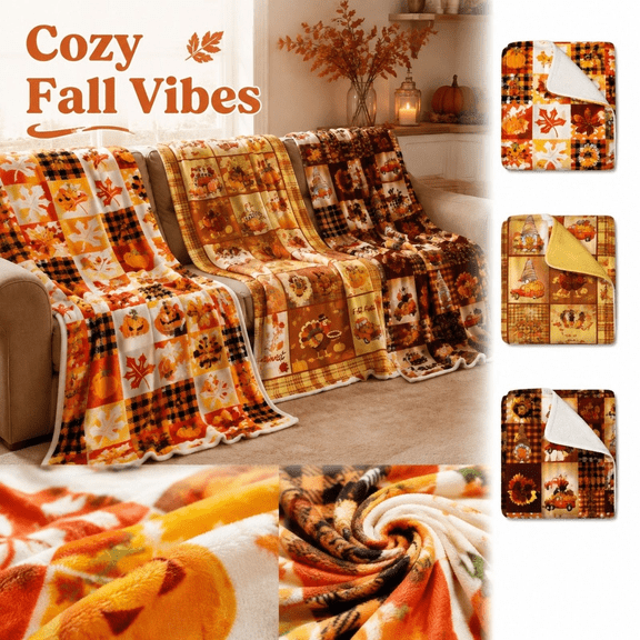 Fall Pumpkin Throw Blanket Happy Thanksgiving Maple Leaf Autumn Harvest Blanket Cozy Fuzzy Plush Warm Flannel Bedding Soft Blanket Stuff Gifts for Women Girls Kids 40"x30"