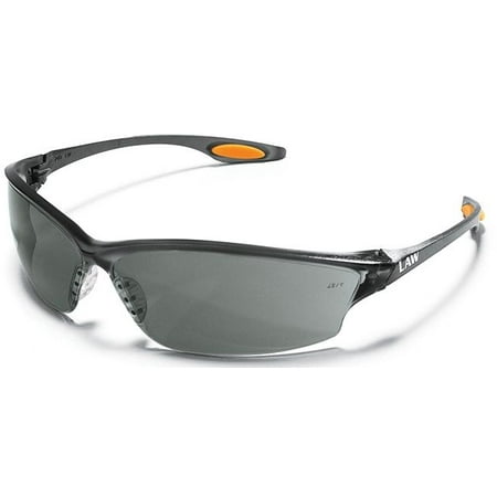 Smoked Grey Lens - Crews LW212AF Law 2 Safety Glasses With Smoke Nylon Frame, Gray Polycarbonate Duramass Anti-Fog Anti-Scratch Lens And TPR Nose Pad And Orange Temple Sleeve (1/PR)