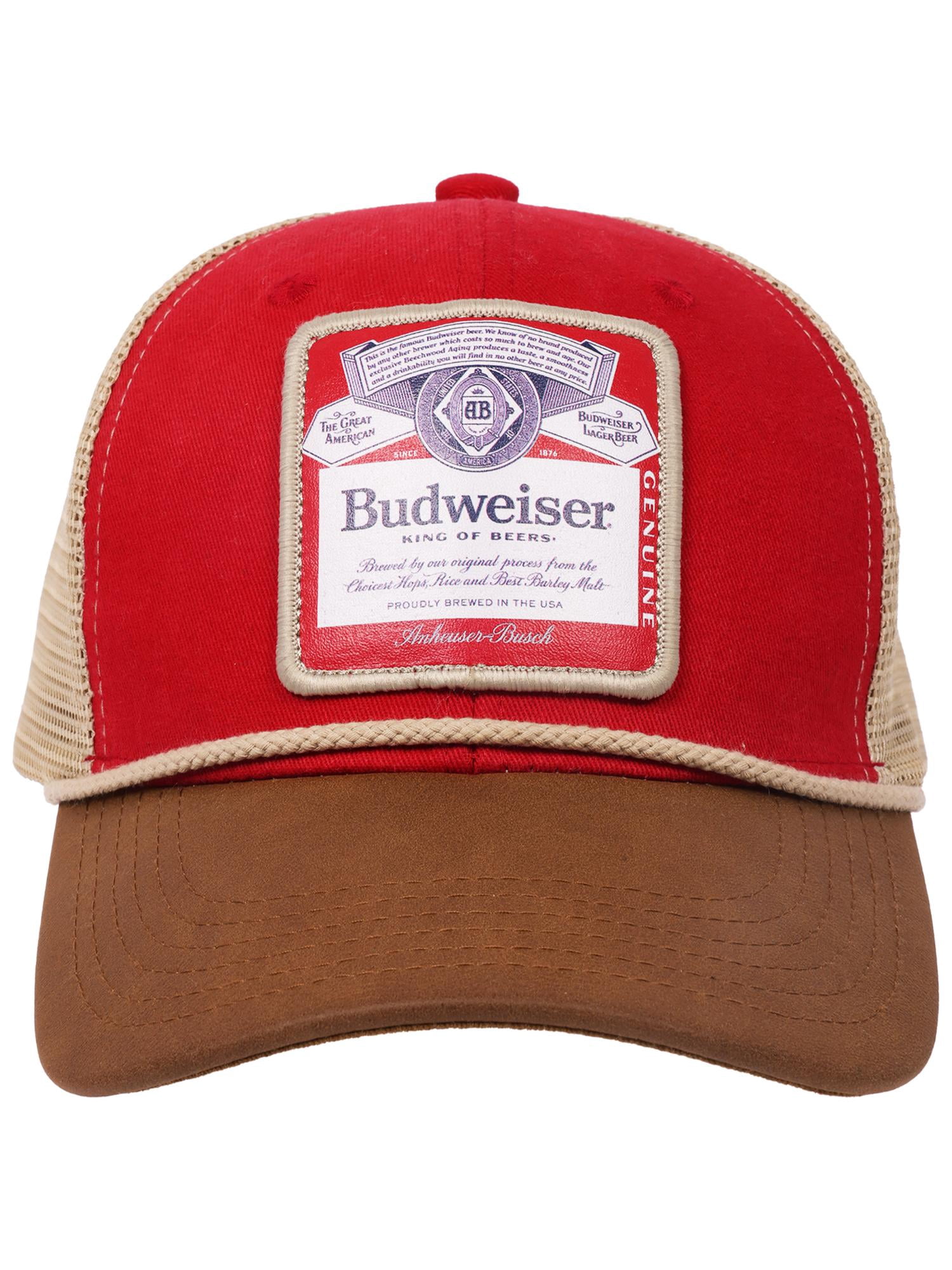 Mens, Budweiser Trucker Hat, Classic Logo with Brown Bill, Red
