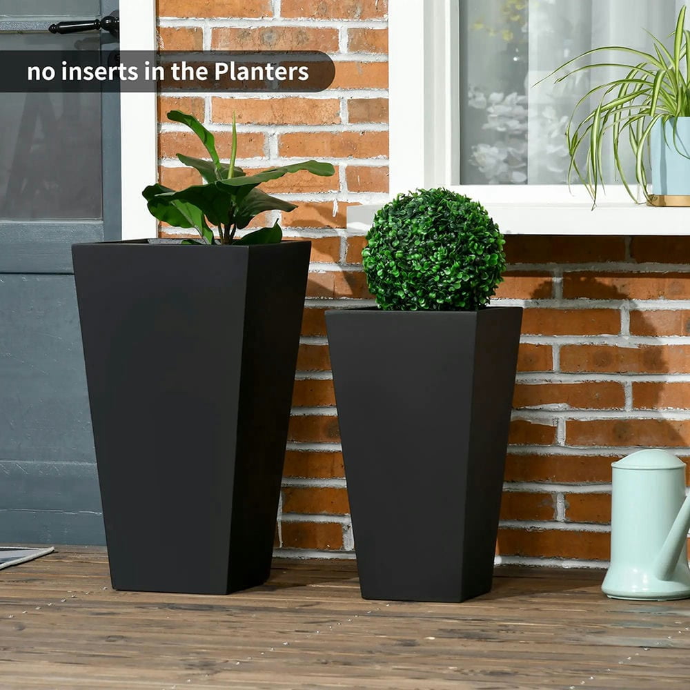 Spaco 22in & 18in 2-Pack Outdoor Planter Set, Flower Pots with Drainage Holes, Durable & Stackable Plant Pot, for Porch, Entryway, Patio, Yard, Garden, Black