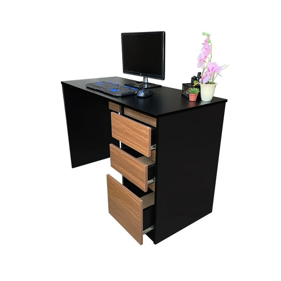 Escritorio Ejecutivo DECOMOBIL Urban 09 Negro Mate/Nogal Neo con 3 Cajones