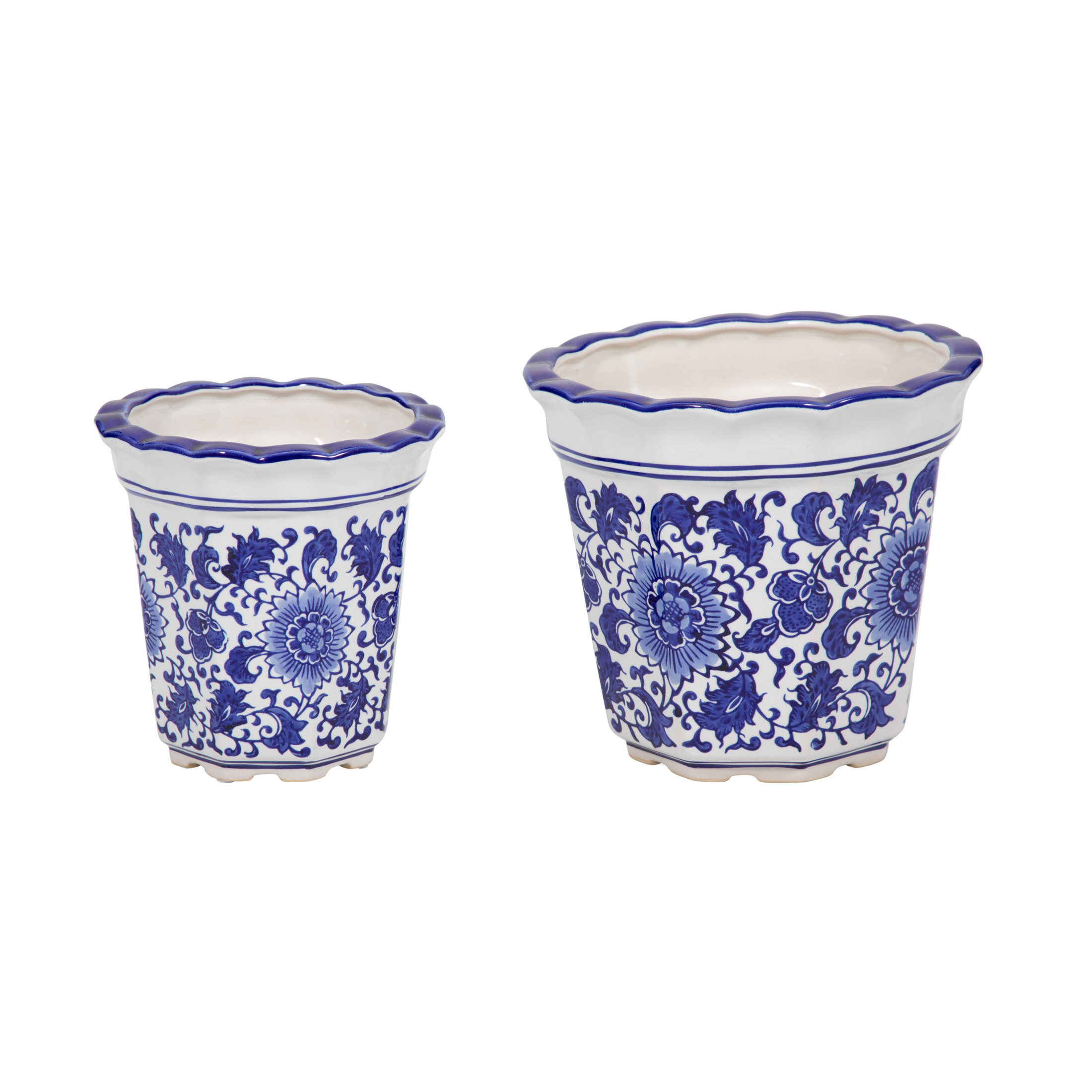 Decorative Chinoiserie Flower Pots for Home Décor - Elegant Ceramic Plant Pots for Outdoor and Indoor Plants - Garden Accent for Living Room, Entryway, or Patio - Set of 2, 8", 7", Blue & White