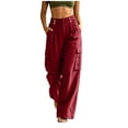 thumbnail image 3 of High Waisted Cargo Pants for Women Straight Leg Back Long Pants Elastic Waist Solid Color Cargo Pants Camping Trekking Trousers With Multiple Pockets, 3 of 9
