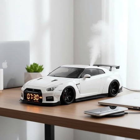 With Time Display Car Alarm Clock, Lifelike Engine Sound and Lighting Effects, Desktop Car Model