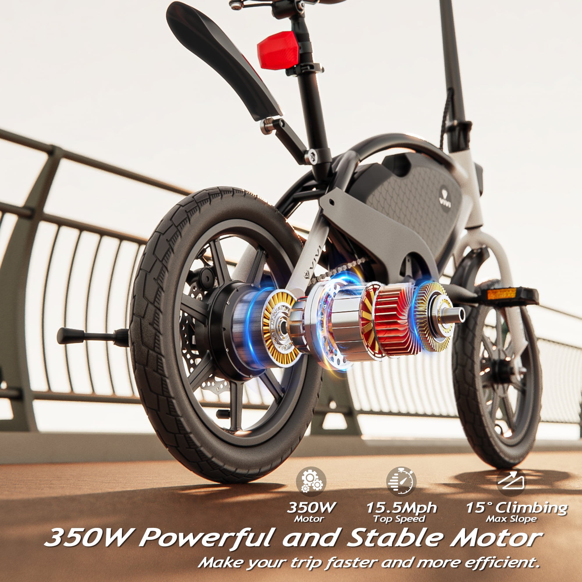 Vivi 14" Electric Bike for Adults with Peak 500W Motor, 20MPH Folding Electric Bicycle with Cruise Control, 40Miles(Pedal-Assist) Commuting Ebike with 48V 374.4WH Battery, Integrated Wheels, UL 2849