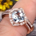 thumbnail image 5 of 2.55 Carat Aquamarine Engagement Ring On 10k Rose Gold With V-Shape Matching Wedding Band Anniversary Ring HALO 7mm Cushion Cut Aquamarine, 5 of 5