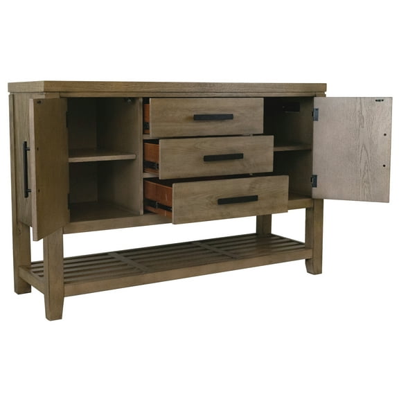 Saunders Sideboard Server/Storage Cabinet/Shelf USB Charging/Brown Acacia Wood