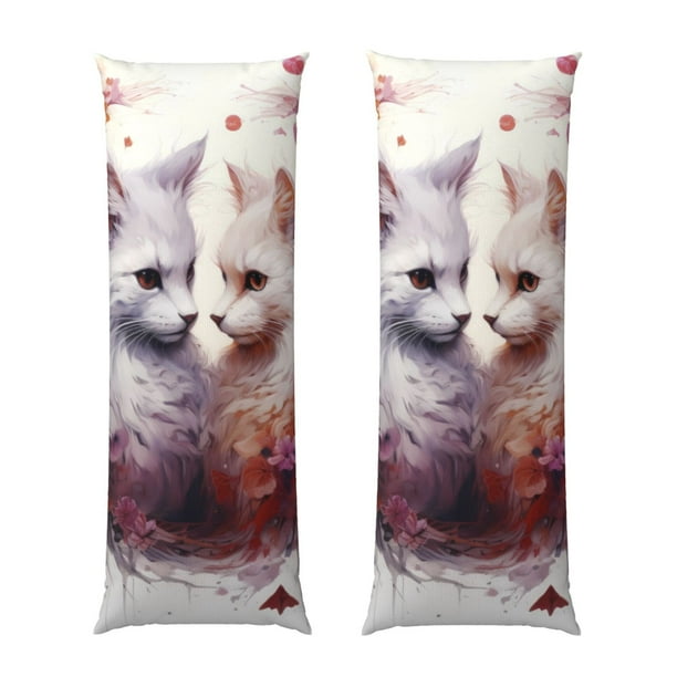 Fotbe White Red Cat Couple Funda para Almohada Corporal con Diseño, Funda de Microfibra Ultrasuave de 20x54 Pulgadas, Ropa de Cama Elegante
