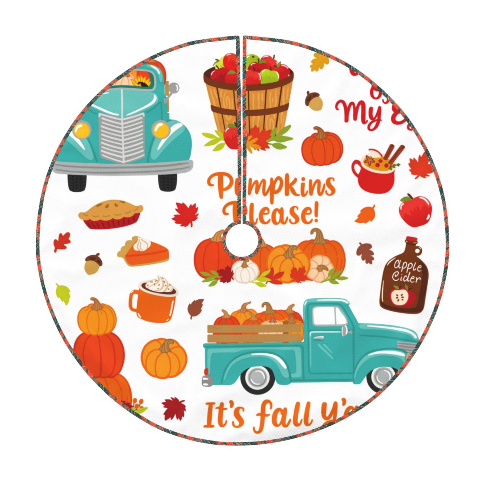 Fotbe Fall Pumpkins Pattern Christmas Tree Skirt, Tree Skirts Plush Christmas Decorations, Christmas Tree Skirts Xmas Decorations Holiday Party Decor-30"