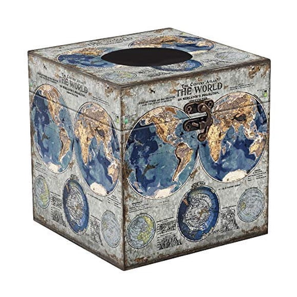 Bellaa 28281 Old World Map Tissue Box Cover Square Tissue Holder Pumping Paper Facial Napkin Case Dispenser