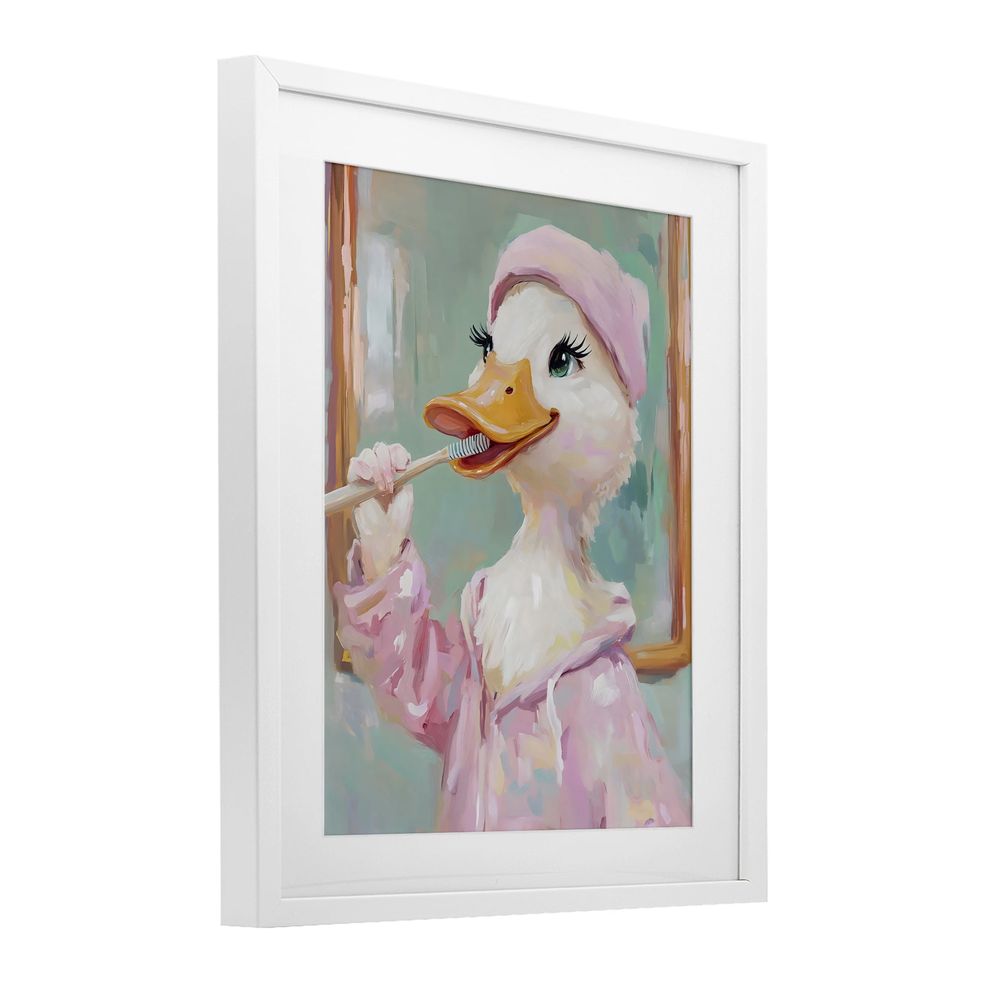 Stupell Industries Duck Brushing Teeth White Framed Print Under Glass, design by The Prints Vibe