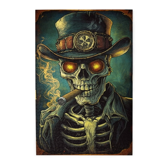 1000 pcs Funny Skeleton smoking puzzles for adults 1000 pieces,Challenging Brain Exercise,Unique Artwork for Adults,Vintage Style Skeleton Wooden Puzzle,for Puzzle Lovers Gift,Stress relieving puzzle