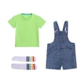 thumbnail image 3 of SDNall 3 Pack Toddler Boys and Girls Denim Short Overalls Outfit, Short Sleeve Solid Tee & Adjustable Strap Shortall with Socks Set, Casual Summer Play & Everyday Clothing Set for Kids Ages 3-12, 3 of 10