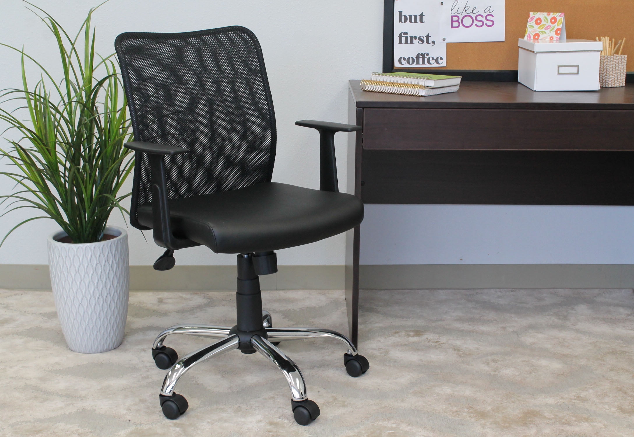 Boss Office Products Transitional Black Budget Task Chair with T-Arms