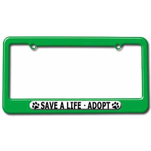 Save A Life Adopt, Pet Cat Dog License Plate Tag Frame, Multiple Colors