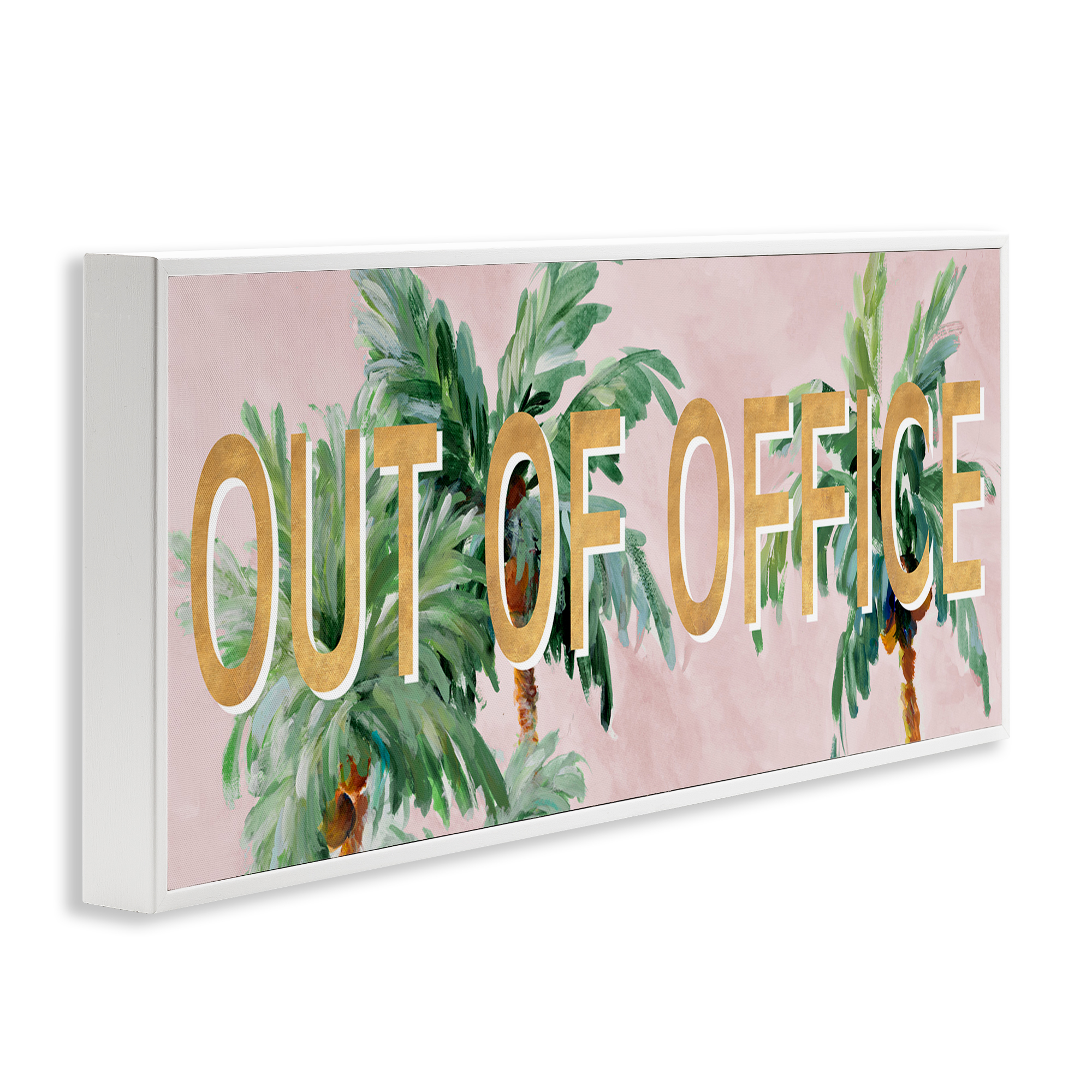 Stupell Industries Out Of Office Palms Typography Painting White Framed Art Print Wall Art, 30 x 13