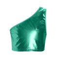 thumbnail image 3 of Jizyo Women Shiny Metallic One Shoulder Crop Top Jazz Hip Hop Dance Top for Performance Party Green S, 3 of 5