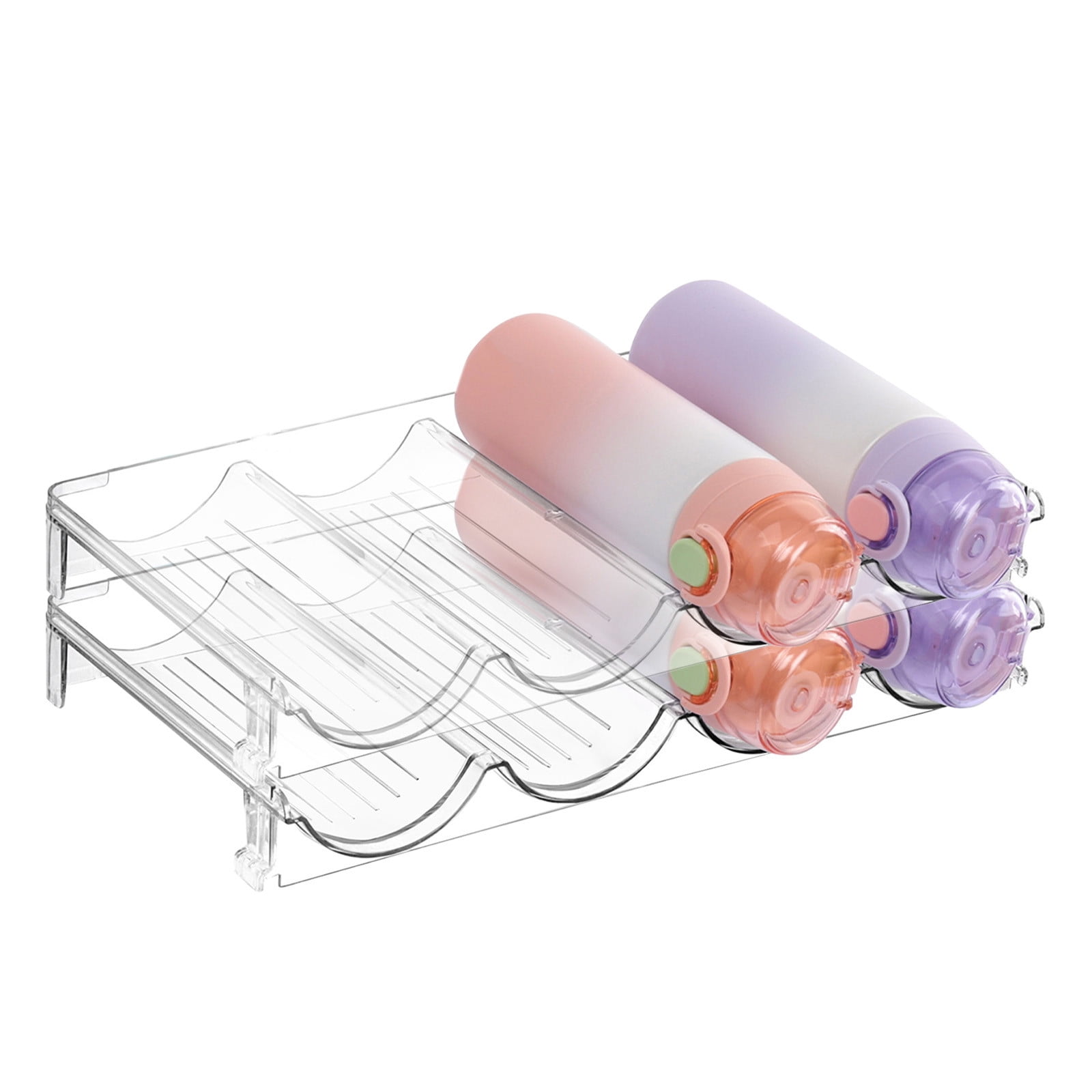 COM1950s 4-Tier Stackable Water Bottle Organizer, Clear Plastic Storage Rack for Wine and Beverage Bottles, Space Saving Kitchen Counter or Fridge Shelf