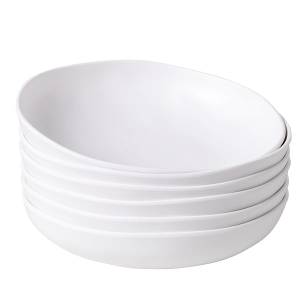 Juego de 6 platos hondos para pasta ZAROCRUS de 23 cm, 1,2 L, melamina blanca