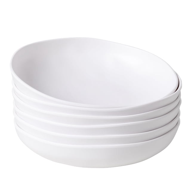 Juego de 6 platos hondos para pasta ZAROCRUS de 23 cm, 1,2 L, melamina blanca