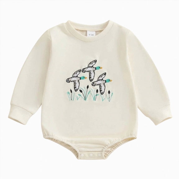 Wonitaaizi Baby Boy Clothes Bubble Romper Mallard Duck Long Sleeve Sweatshirt Bodysuit Fall Winter Romper (3-6 Months,Khaki)