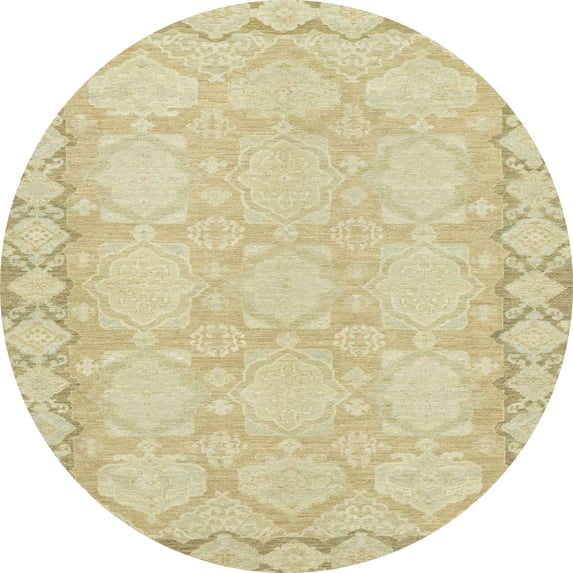 Ahgly Company Machine Washable Indoor Round Abstract Brown Gold Area Rugs, 6' Round