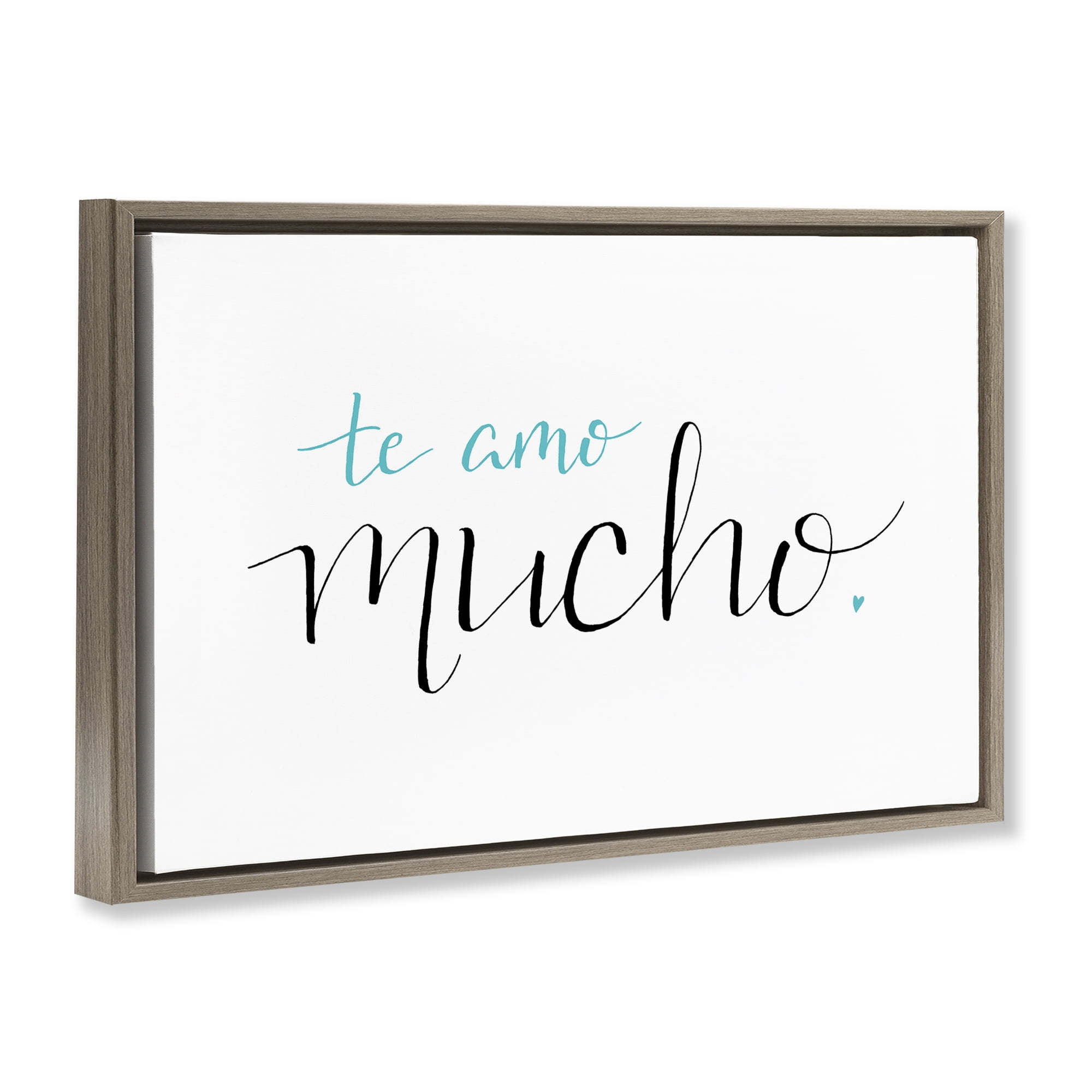 Stupell Industries Te Amo Mucho Turquesa Inspirational Quotes & Sayings Painting Brown Floater Framed Art Print Wall Art, 25 x 17