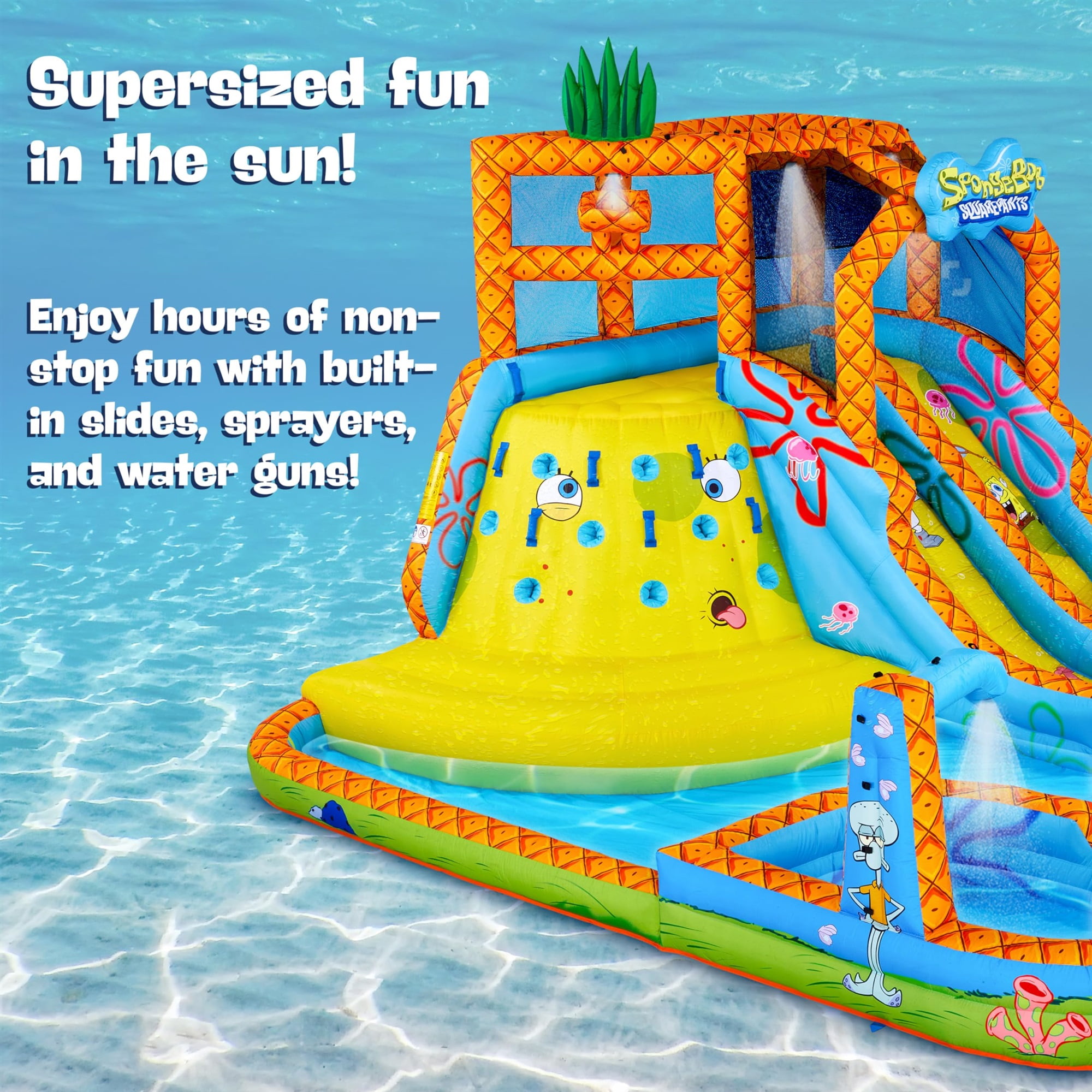 Sunny & Fun Fun SpongeBob Water Slide with Climbing Wall & Two Slides