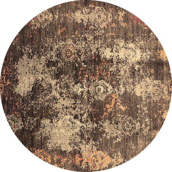 Ahgly Company Indoor Round Oriental Brown Industrial Area Rugs, 6' Round
