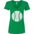 thumbnail image 3 of Inktastic Distressed Baseball in White Women's V-Neck T-Shirt, 3 of 5