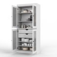 thumbnail image 5 of 100% Solid Wood Pantry Cabinet with Frosted Glass Doors - 32" Wide x 71.5" Tall - 2-Drawers and Adjustable Shelves, White Wooden Storage Cabinet, 5 of 9