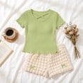 thumbnail image 5 of ITSAME Girls Summer Outfit Set Ribbed Ruffle Top & Shorts 2-Piece Kids Fashion Casual Set Green Size 8, 5 of 9
